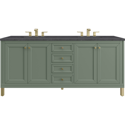 James Martin Chicago 72 inch Double Vanity, Smokey Celadon, w/ 3 CM Charcoal Soapstone Silestone® Top, 840467802737, 503-V72-SC-3CSP
