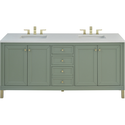 James Martin Chicago 72 inch Double Vanity, Smokey Celadon, w/ 3 CM White Zeus Silestone® Top, 840467802775, 503-V72-SC-3WZ