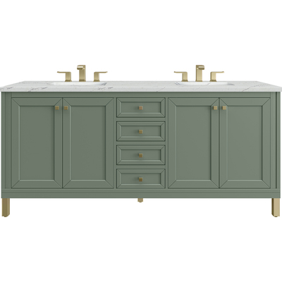 James Martin Chicago 72 inch Double Vanity, Smokey Celadon, w/ 3 CM Ethereal Noctis Silestone Top w/ FreePower Wireless Charger, 840467807381, 503-V72-SC-FENC