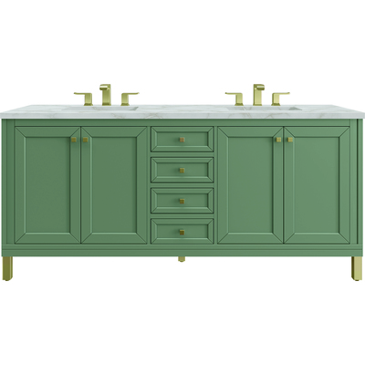James Martin Chicago 72 inch Double Vanity, Smokey Celadon, w/ 3 CM Victorian Silver Silestone Top w/ FreePower Wireless Charger, 840467807398, 503-V72-SC-FVSL