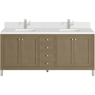 James Martin Chicago 72 inch Double Vanity, Walnut Whisper, w/ Single Hole 3CM White Zeus Silestone® Top & Backsplash, 840467802782, 503-V72-WLW-1WZ