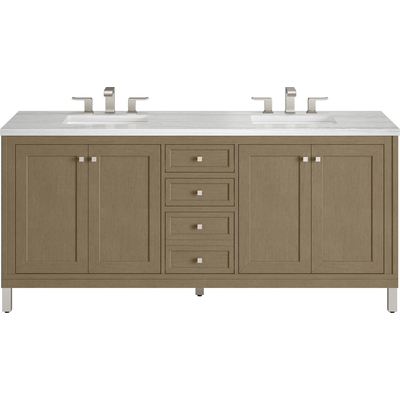 James Martin Chicago 72 inch Double Vanity, Walnut Whisper, w/ 3 CM Arctic Fall Solid Surface Top, 840467802799, 503-V72-WLW-3AF