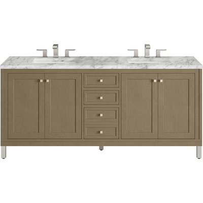 James Martin Chicago 72 inch Double Vanity, Walnut Whisper, w/ 3 CM Carrara Marble Top, 840467802805, 503-V72-WLW-3CAR