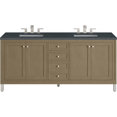 James Martin Chicago 72 inch Double Vanity, Walnut Whisper, w/ 3 CM Charcoal Soapstone Silestone® Top, 840467802812, 503-V72-WLW-3CSP