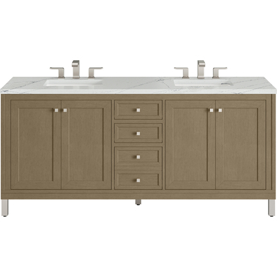 James Martin Chicago 72 inch Double Vanity, Walnut Whisper, w/ 3 CM Ethereal Noctis Silestone® Top, 840467802836, 503-V72-WLW-3ENC