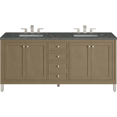 James Martin Chicago 72 inch Double Vanity, Walnut Whisper, w/ 3 CM Parisien Bleu Silestone® Top, 840467814358, 503-V72-WLW-3PBL