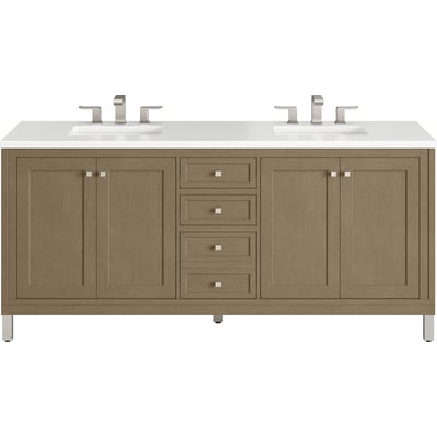 James Martin Chicago 72 inch Double Vanity, Walnut Whisper, w/ 3 CM White Zeus Silestone® Top, 840467802867, 503-V72-WLW-3WZ
