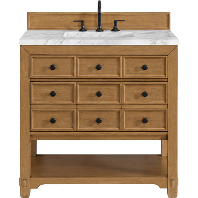 James Martin Malibu 36 inch Single Vanity, Amber Birch w/ 3 CM Carrara Marble Top, 840108992032, 505-V36-AMB-3CAR