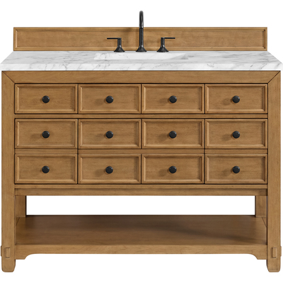 James Martin Malibu 48 inch Single Vanity, Amber Birch w/ 3 CM Carrara White Marble Top, 840108992148, 505-V48-AMB-3CAR