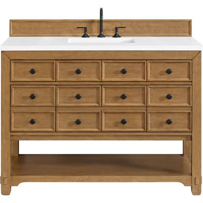 James Martin Malibu 48 inch Single Vanity, Amber Birch w/ 3 CM White Zeus Quartz Top, 840108992162, 505-V48-AMB-3WZ
