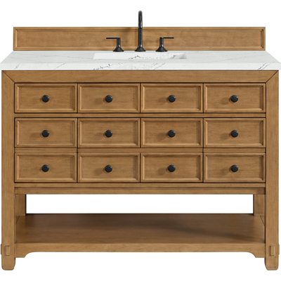 James Martin Malibu 48 inch Single Vanity, Amber Birch w/ 3 CM Ethereal Noctis Silestone Top w/ FreePower Wireless Charger, 840467813047, 505-V48-AMB-FENC