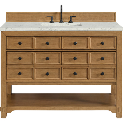 James Martin Malibu 48 inch Single Vanity, Amber Birch w/ 3 CM Victorian Silver Silestone Top w/ FreePower Wireless Charger, 840467813061, 505-V48-AMB-FVSL