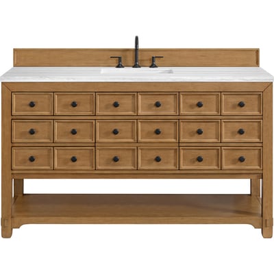 James Martin Malibu 60 inch Single Vanity, Amber Birch w/ 3 CM Arctic Fall Top, 840108992247, 505-V60S-AMB-3AF