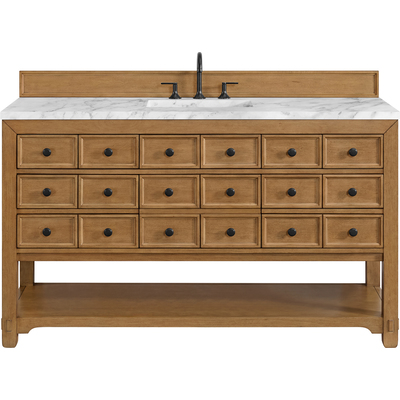 James Martin Malibu 60 inch Single Vanity, Amber Birch w/ 3 CM Carrara Marble Top, 840108992254, 505-V60S-AMB-3CAR