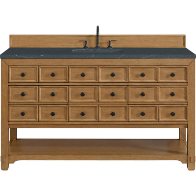 James Martin Malibu 60 inch Single Vanity, Amber Birch w/ 3 CM Charcoal Soapstone Top, 840108992261, 505-V60S-AMB-3CSP