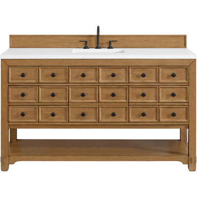 James Martin Malibu 60 inch Single Vanity, Amber Birch w/ 3 CM White Zeus Top, 840108992278, 505-V60S-AMB-3WZ