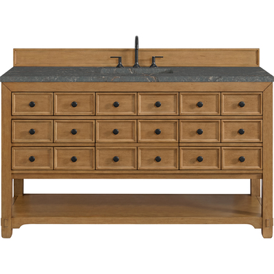 James Martin Malibu 60 inch Single Vanity, Amber Birch w/ 3 CM Parisien Bleu Top w/ FreePower Wireless Charger, 840467813092, 505-V60S-AMB-FPBL