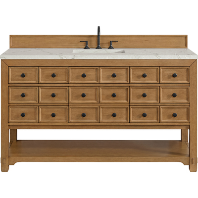 James Martin Malibu 60 inch Single Vanity, Amber Birch w/ 3 CM Victorian Silver Top w/ FreePower Wireless Charger, 840467813108, 505-V60S-AMB-FVSL