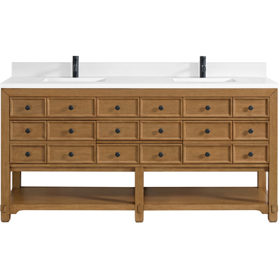 James Martin Malibu 72 inch Double Vanity, Amber Birch w/ Single Hole 3 CM White Zeus Top & Backsplash, 840108992452, 505-V72-AMB-1WZ
