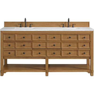 James Martin Malibu 72 inch Double Vanity, Amber Birch w/ 3 CM Arctic Fall Top, 840108992353, 505-V72-AMB-3AF