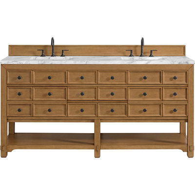 James Martin Malibu 72 inch Double Vanity, Amber Birch w/ 3 CM Carrara Marble Top, 840108992360, 505-V72-AMB-3CAR