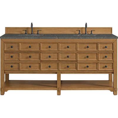 James Martin Malibu 72 inch Double Vanity, Amber Birch w/ 3 CM Parisien Bleu Top, 840108992438, 505-V72-AMB-3PBL