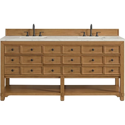 James Martin Malibu 72 inch Double Vanity, Amber Birch w/ 3 CM Victorian Silver Top, 840108992421, 505-V72-AMB-3VSL