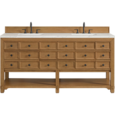 James Martin Malibu 72 inch Double Vanity, Amber Birch w/ 3 CM Ethereal Noctis Top w/ FreePower Wireless Charger, 840467813122, 505-V72-AMB-FENC