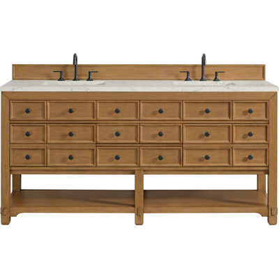 James Martin Malibu 72 inch Double Vanity, Amber Birch w/ 3 CM Victorian Silver Top w/ FreePower Wireless Charger, 840467813146, 505-V72-AMB-FVSL