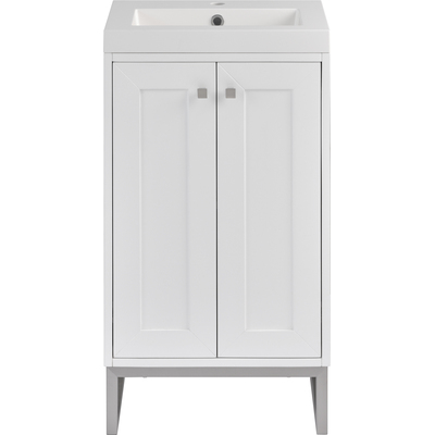James Martin Chianti 20 inch Single Vanity, Glossy White, Brushed Nickel, w/ White Glossy Composite Stone Top, 840467805486, 533V20GWBNKWG