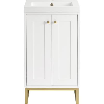 James Martin Chianti 20 inch Single Vanity, Glossy White, Champagne Brass, w/ White Glossy Composite Stone Top, 840467805509, 533V20GWCBWG