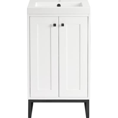 James Martin Chianti 20 inch Single Vanity, Glossy White, Matte Black, w/ White Glossy Composite Stone Top, 840467805493, 533V20GWMBKWG