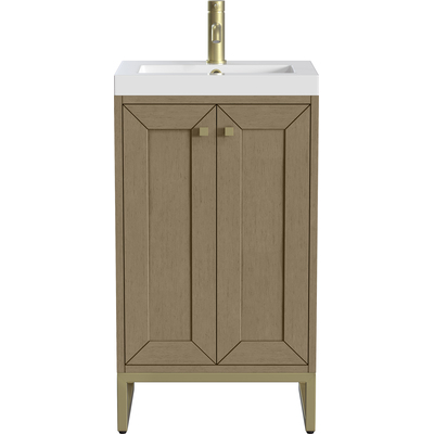 James Martin Chianti 20 inch Single Vanity, Walnut Whisper, Champagne Brass, w/ White Glossy Composite Stone Top, 840467805547, 533V20WLWCBWG
