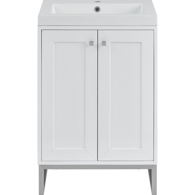 James Martin Chianti 24 inch Single Vanity, Glossy White, Brushed Nickel, w/ White Glossy Composite Stone Top, 840467805561, 533V24GWBNKWG