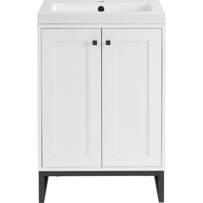 James Martin Chianti 24 inch Single Vanity, Glossy White, Matte Black, w/ White Glossy Composite Stone Top, 840467805578, 533V24GWMBKWG