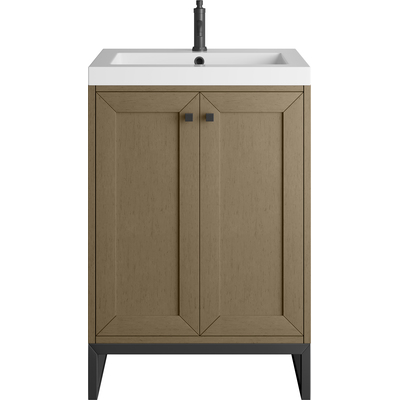 James Martin Chianti 24 inch Single Vanity, Walnut Whisper, Matte Black, w/ White Glossy Composite Stone Top, 840467805615, 533V24WLWMBKWG