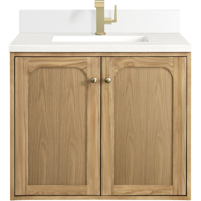 James Martin Laurent 30 inch Single Vanity, Light Natural Oak w/ Single Hole 3 CM White Zeus Top & Backsplash, 840108975622, 545-V30-LNO-1WZ
