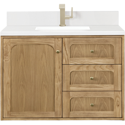 James Martin Laurent 36 inch Single Vanity, Light Natural Oak w/ Single Hole 3 CM White Zeus Top & Backsplash, 840108975943, 545-V36-LNO-1WZ