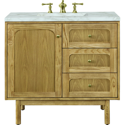James Martin Laurent 36 inch Single Vanity, Light Natural Oak w/ 3 CM Victorian Silver Top, 840108966286, 545-V36-LNO-3VSL