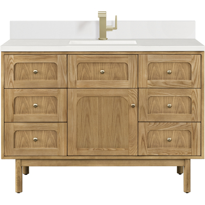 James Martin Laurent 48 inch Single Vanity, Light Natural Oak w/ Single Hole 3 CM White Zeus Top & Backsplash, 840108976315, 545-V48-LNO-1WZ