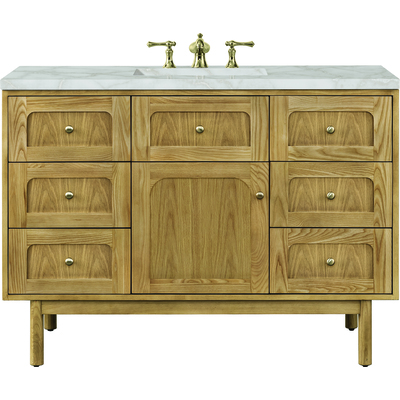 James Martin Laurent 48 inch Single Vanity, Light Natural Oak w/ 3 CM Victorian Silver Top w/FreePower Wireless Charger, 840467811333, 545-V48-LNO-FVSL