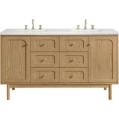 James Martin Laurent 60 inch Double Vanity, Light Natural Oak, w/ 3 CM Arctic Fall Solid Surface Top, 840467804731, 545-V60D-LNO-3AF