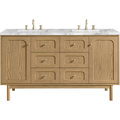 James Martin Laurent 60 inch Double Vanity, Light Natural Oak, w/ 3 CM Carrara Marble Top, 840467804748, 545-V60D-LNO-3CAR