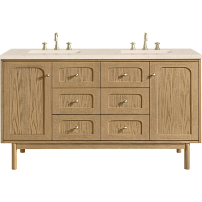 James Martin Laurent 60 inch Double Vanity, Light Natural Oak, w/ 3 CM Eternal Marfil Quartz Top, 840467804779, 545-V60D-LNO-3EMR