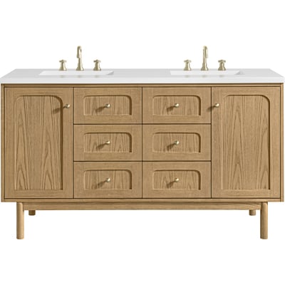 James Martin Laurent 60 inch Double Vanity, Light Natural Oak, w/ 3 CM White Zeus Quartz Top, 840467804823, 545-V60D-LNO-3WZ
