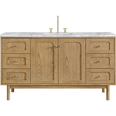 James Martin Laurent 60 inch Single Vanity, Light Natural Oak, w/ 3 CM Carrara Marble Top, 840467804854, 545-V60S-LNO-3CAR