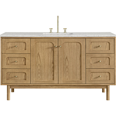 James Martin Laurent 60 inch Single Vanity, Light Natural Oak, w/ 3 CM Eternal Jasmine Pearl Quartz Top, 840467804878, 545-V60S-LNO-3EJP