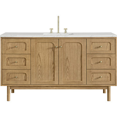 James Martin Laurent 60 inch Single Vanity, Light Natural Oak, w/ 3 CM Ethereal Noctis Quartz Top, 840467804892, 545-V60S-LNO-3ENC