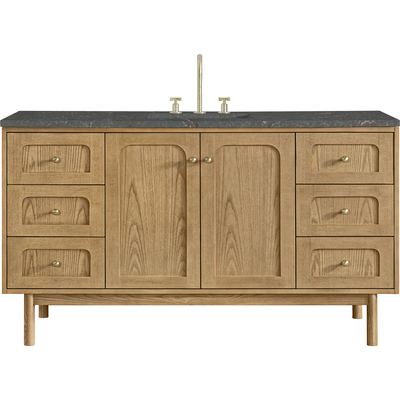 James Martin Laurent 60 inch Single Vanity, Light Natural Oak, w/ 3 CM Parisien Bleu Quartz Top, 840467804922, 545-V60S-LNO-3PBL