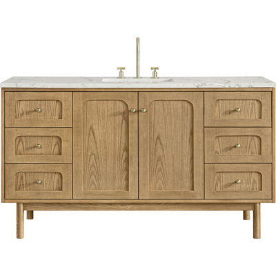James Martin Laurent 60 inch Single Vanity, Light Natural Oak, w/ 3 CM Victorian Silver Quartz Top, 840467804915, 545-V60S-LNO-3VSL